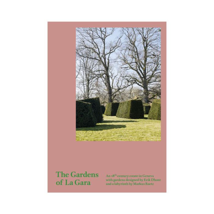 Poster announcing The Gardens of La Gara, showing a historic estate garden with sculpted hedges and leafless trees.